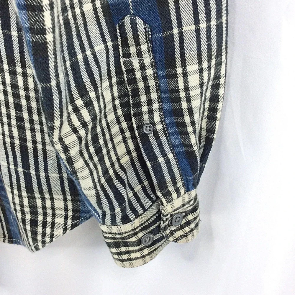 VTG 90s Men's Levi's Plaid Shirt Size Large Blue Black Long Sleeve Button Down